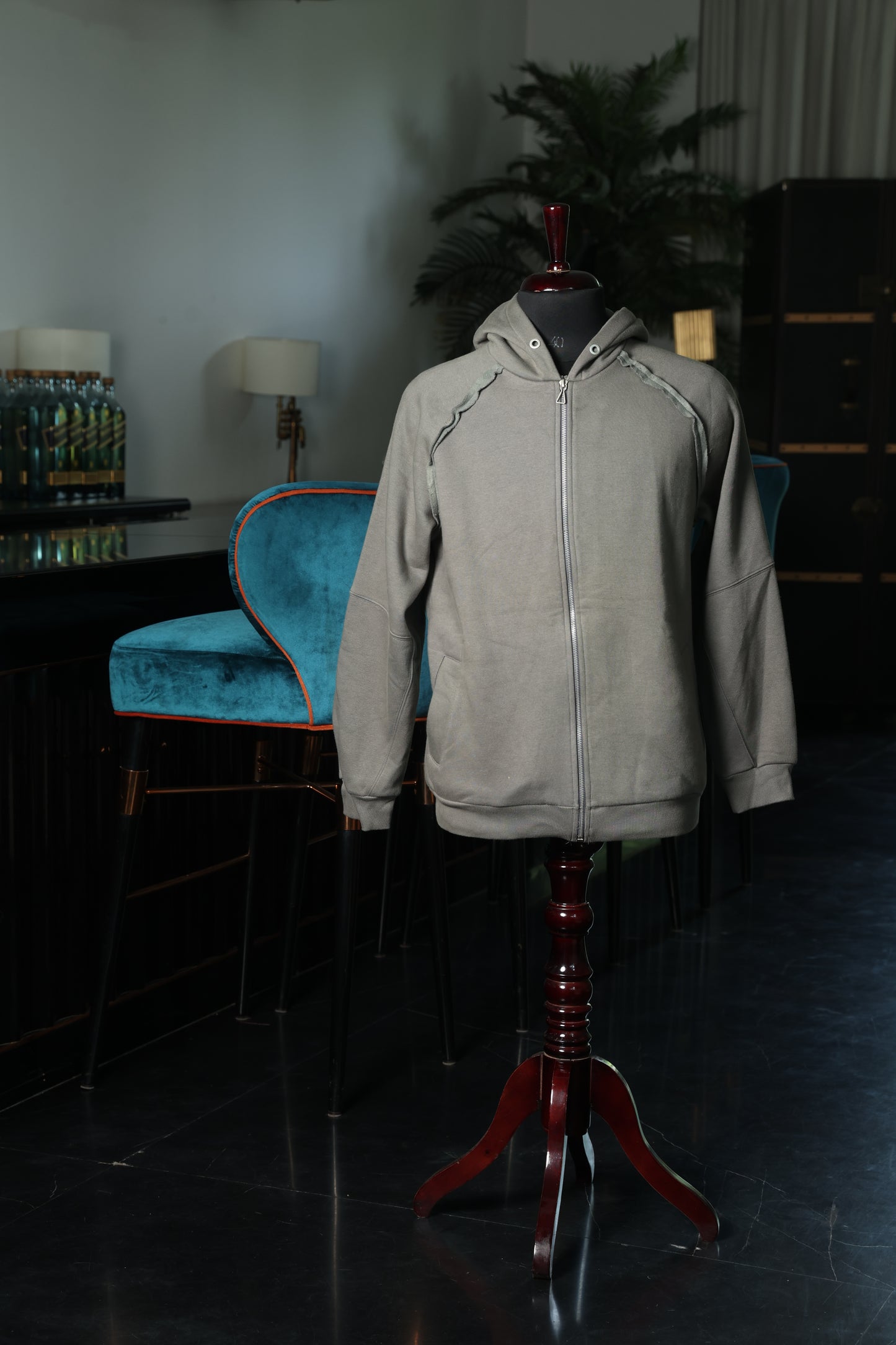 Raw-Edge Grey Hoodie