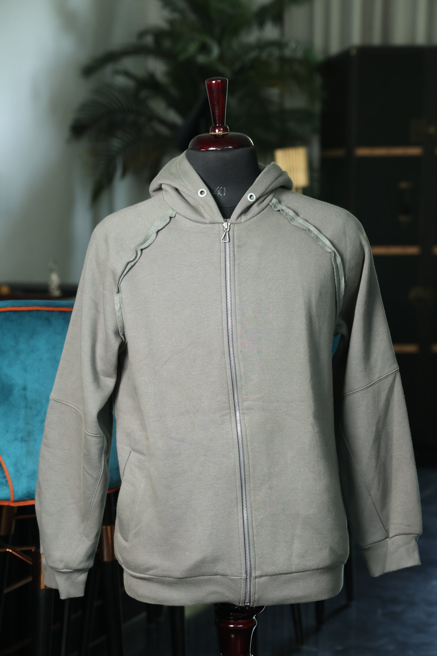 Raw-Edge Grey Hoodie