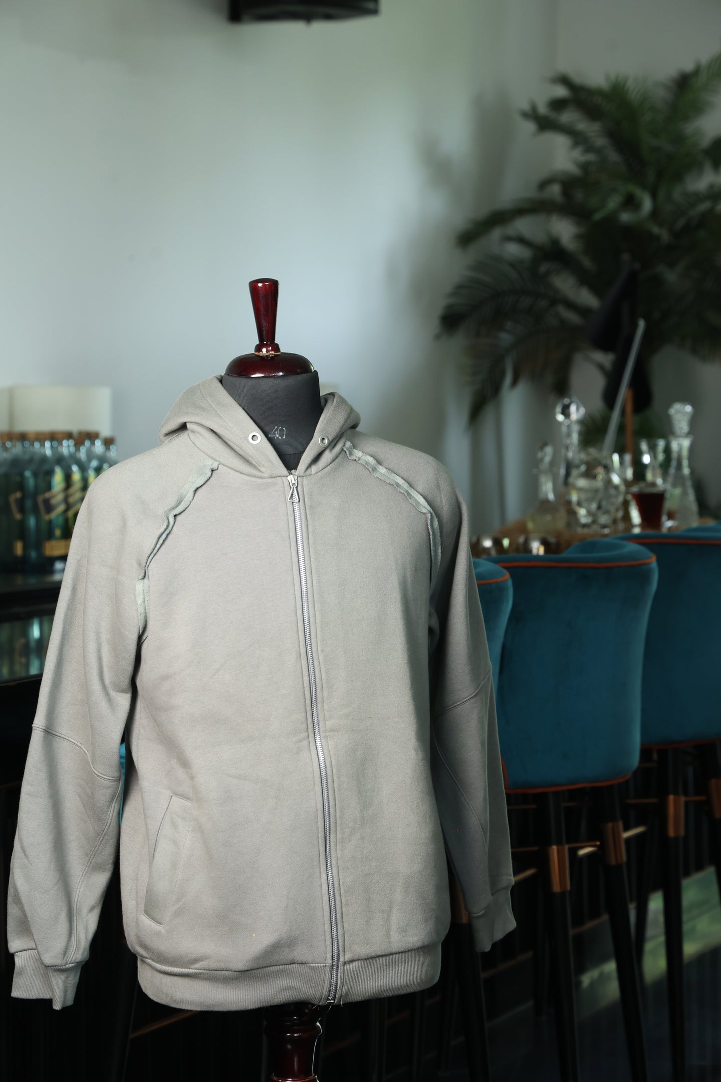 Raw-Edge Grey Hoodie