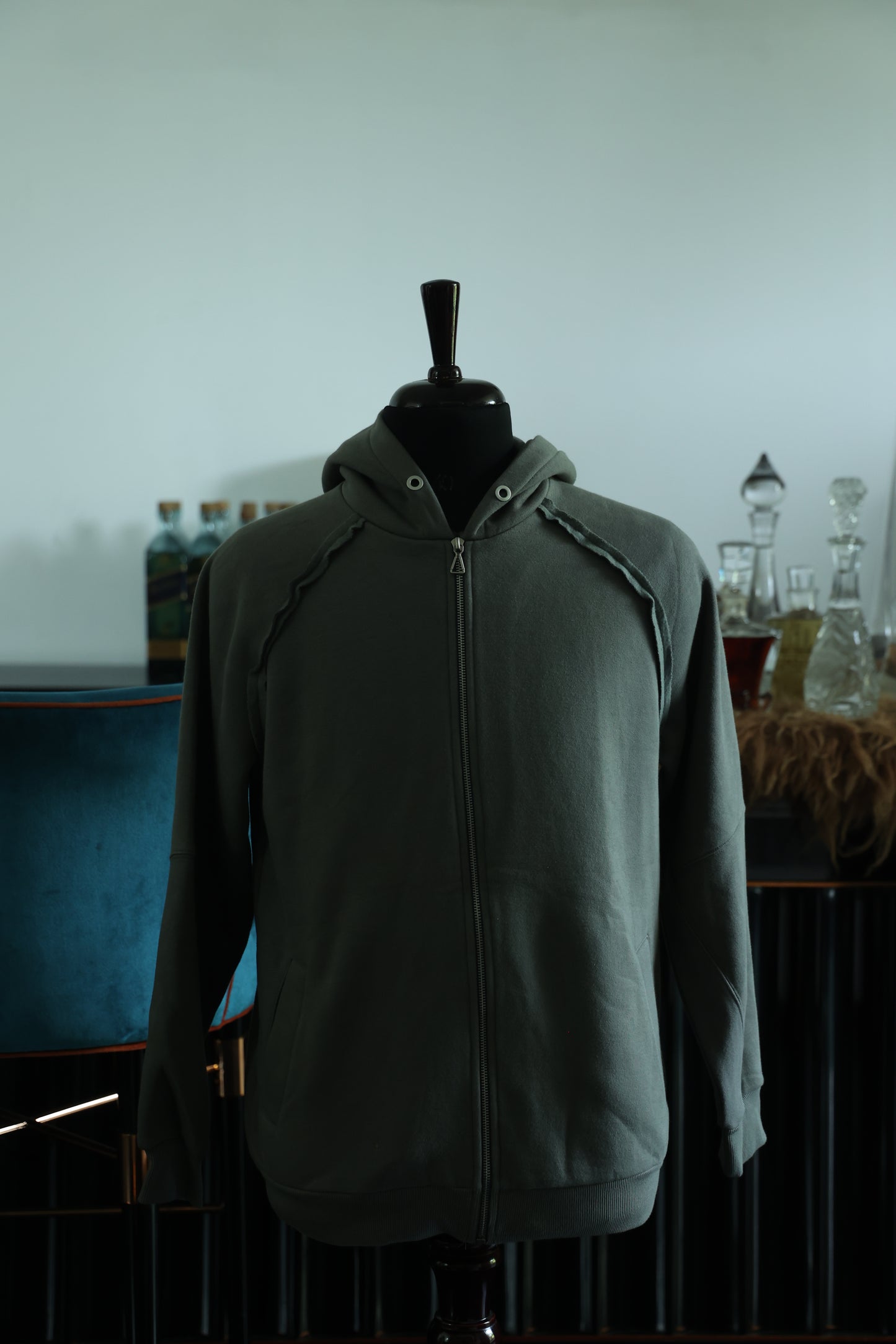 Raw-Edge Green Hoodie