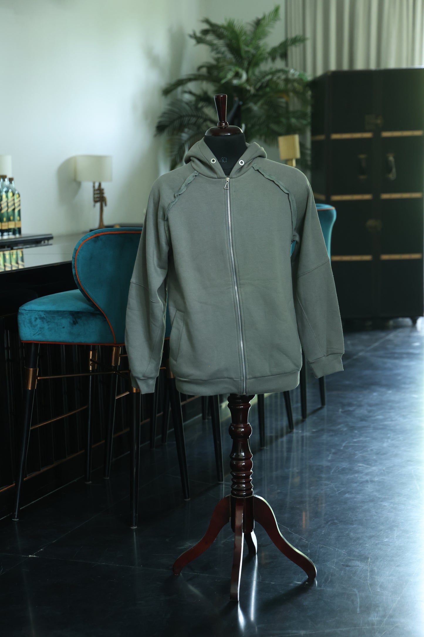 Raw-Edge Green Hoodie